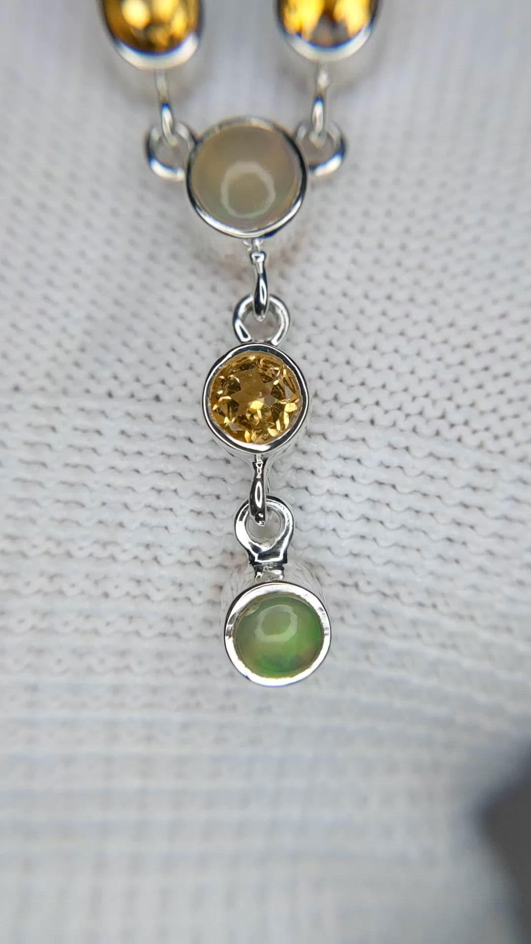 2.22 Ct. Multi Color Opal and Yellow Citrine Bezel Necklace, Silver Size Video