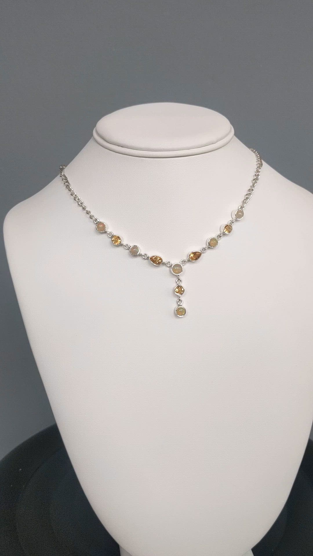 2.22 Ct. Multi Color Opal and Yellow Citrine Bezel Necklace, Silver Size Video