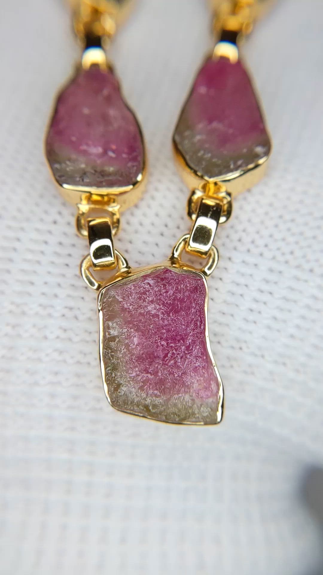 28.90 Ct. Watermelon Tourmaline Bezel Necklace, 18K Gold Plated Silver Size Video