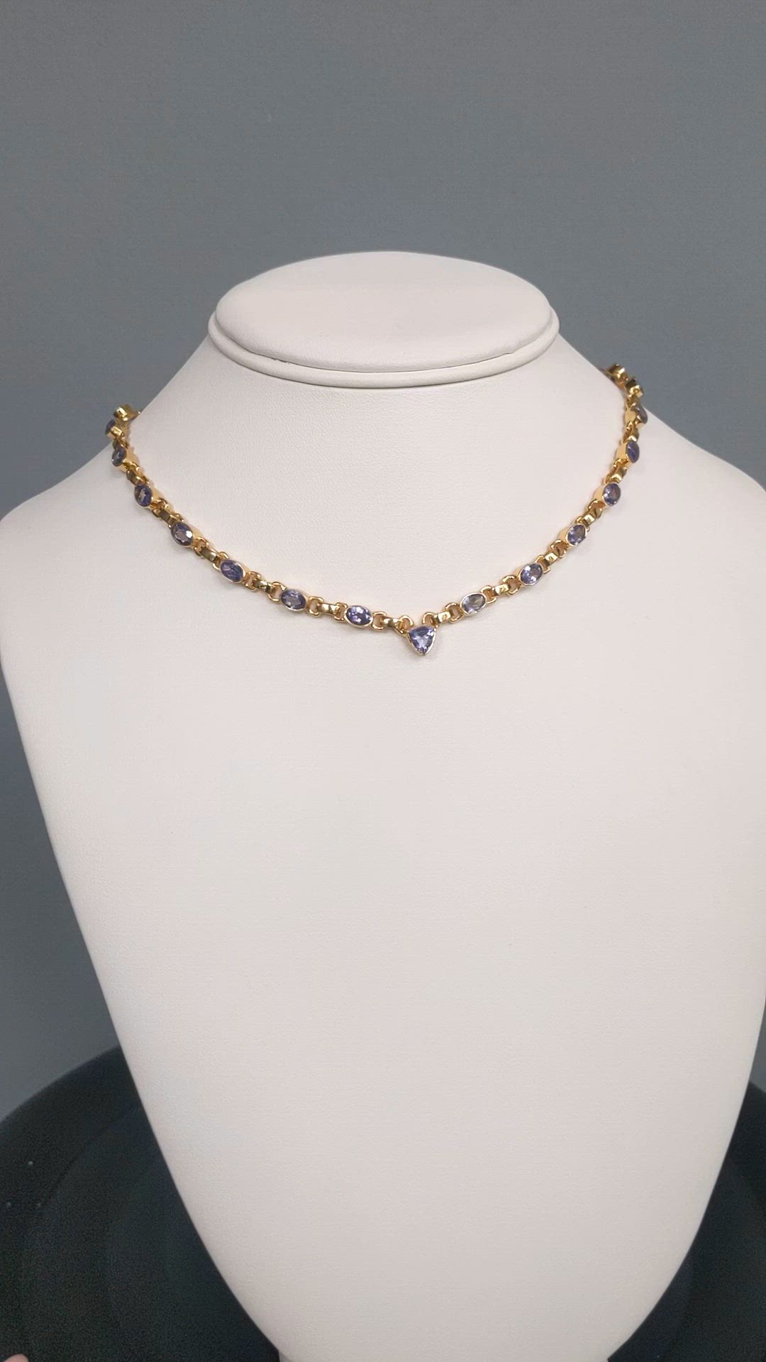 0.92 Ct. Violet Tanzanite Bezel Necklace, 18K Gold Plated Silver Size Video