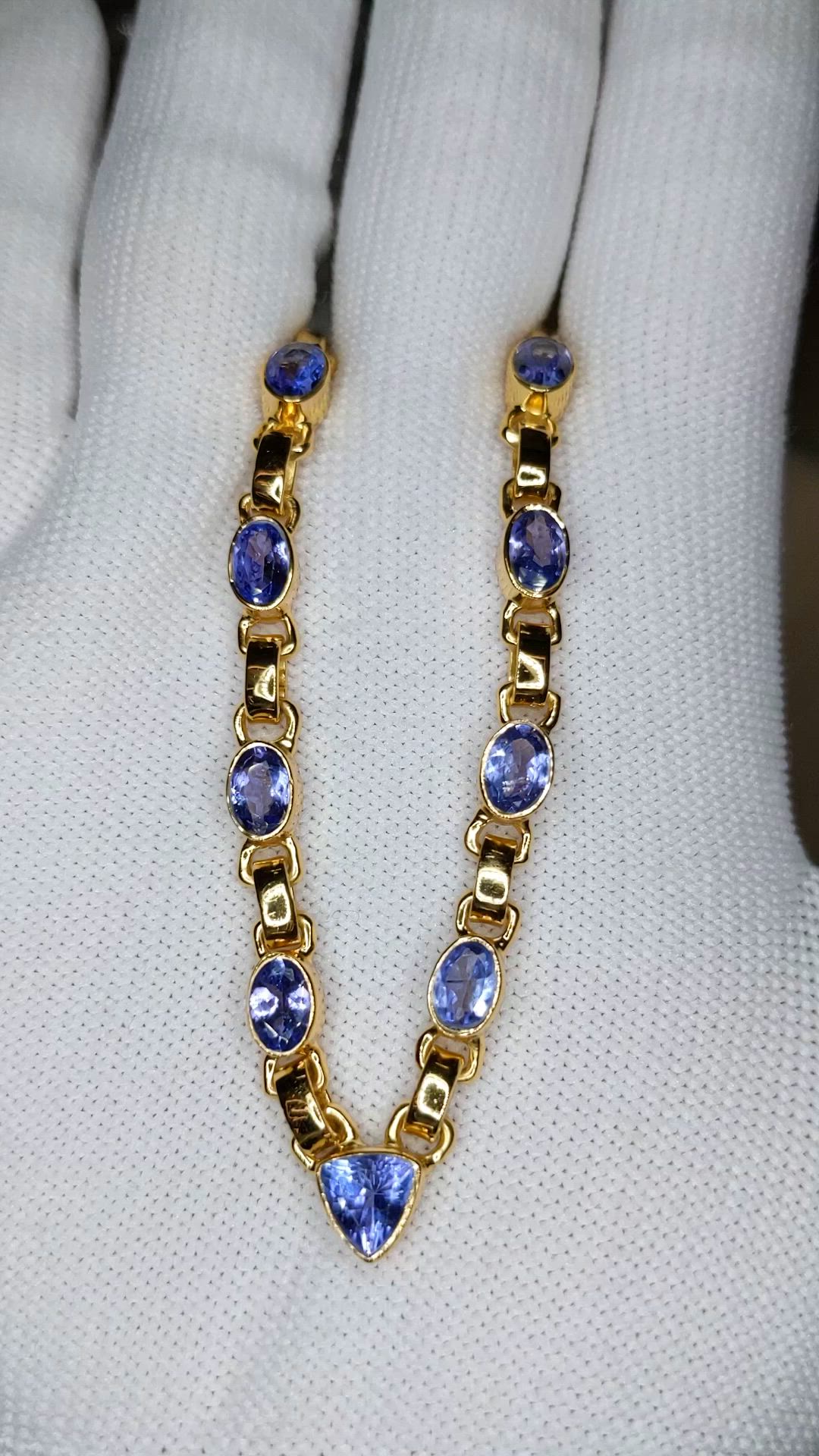0.92 Ct. Violet Tanzanite Bezel Necklace, 18K Gold Plated Silver Size Video