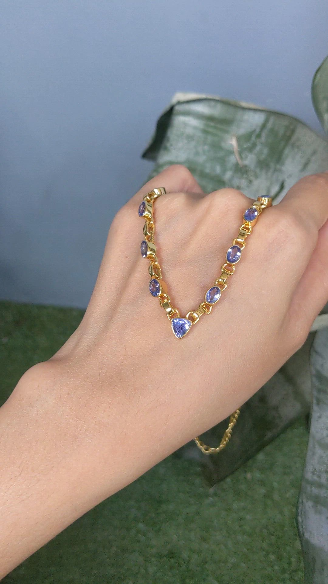 0.92 Ct. Violet Tanzanite Bezel Necklace, 18K Gold Plated Silver Size Video