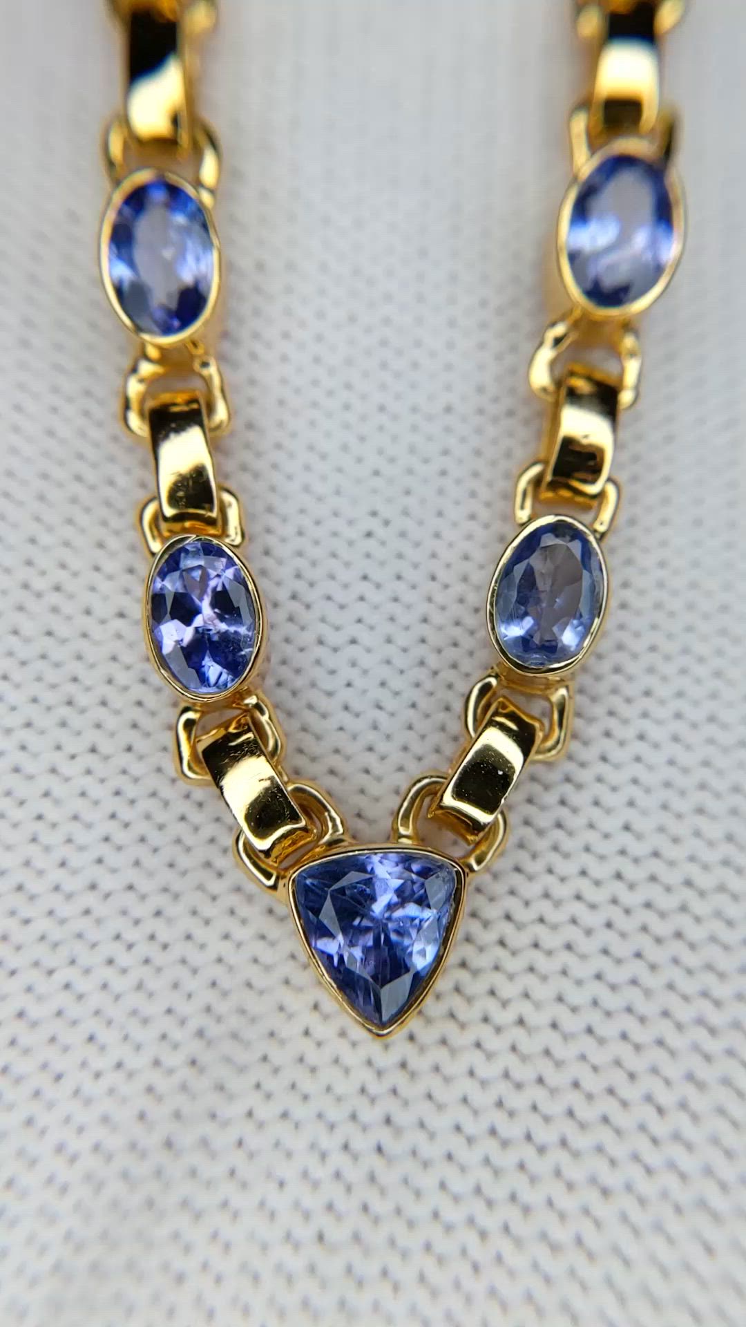 0.92 Ct. Violet Tanzanite Bezel Necklace, 18K Gold Plated Silver Size Video