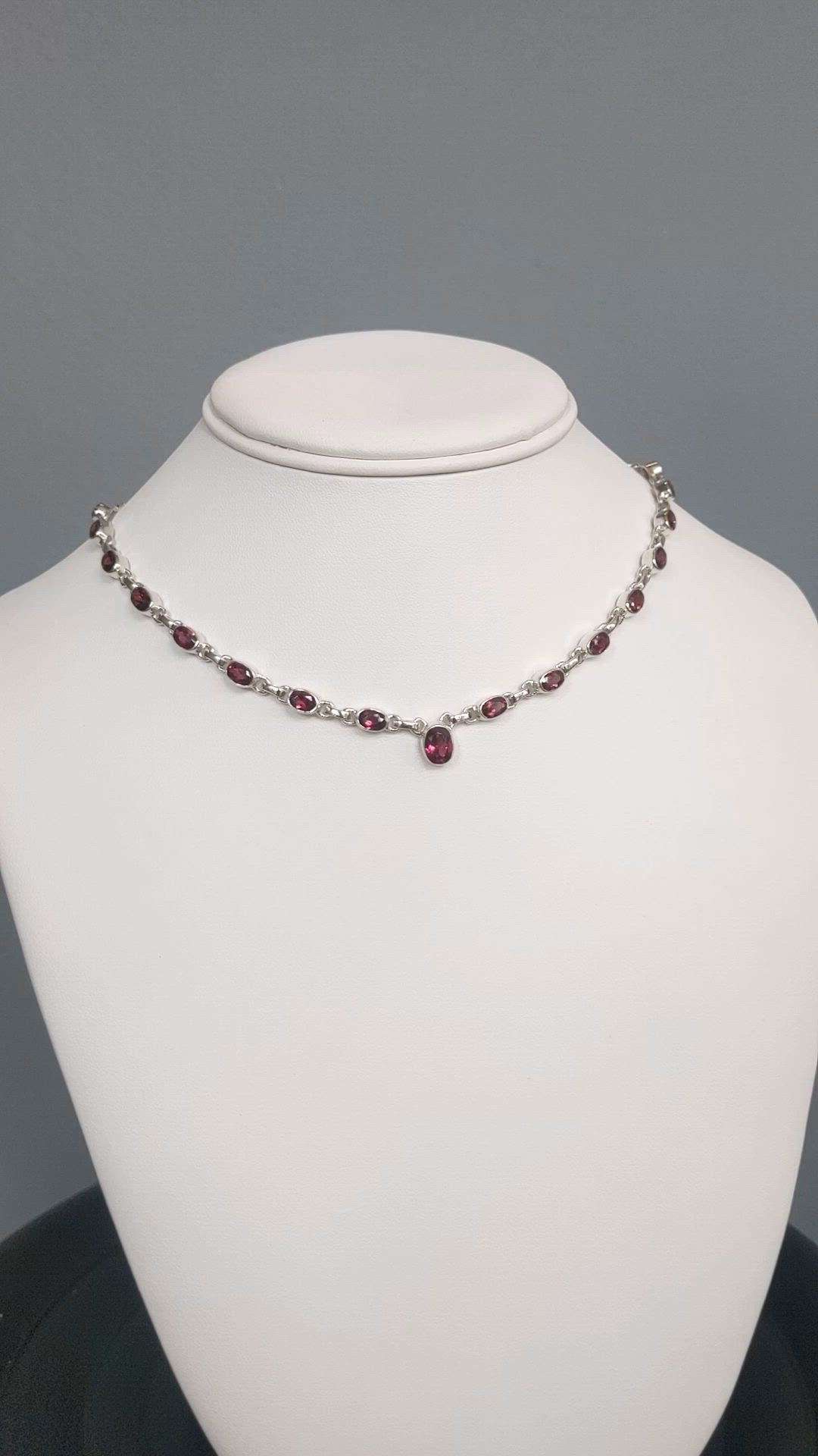 1.31 Ct. Purplish Red Rhodolite Garnet Bezel Necklace, Silver Size Video