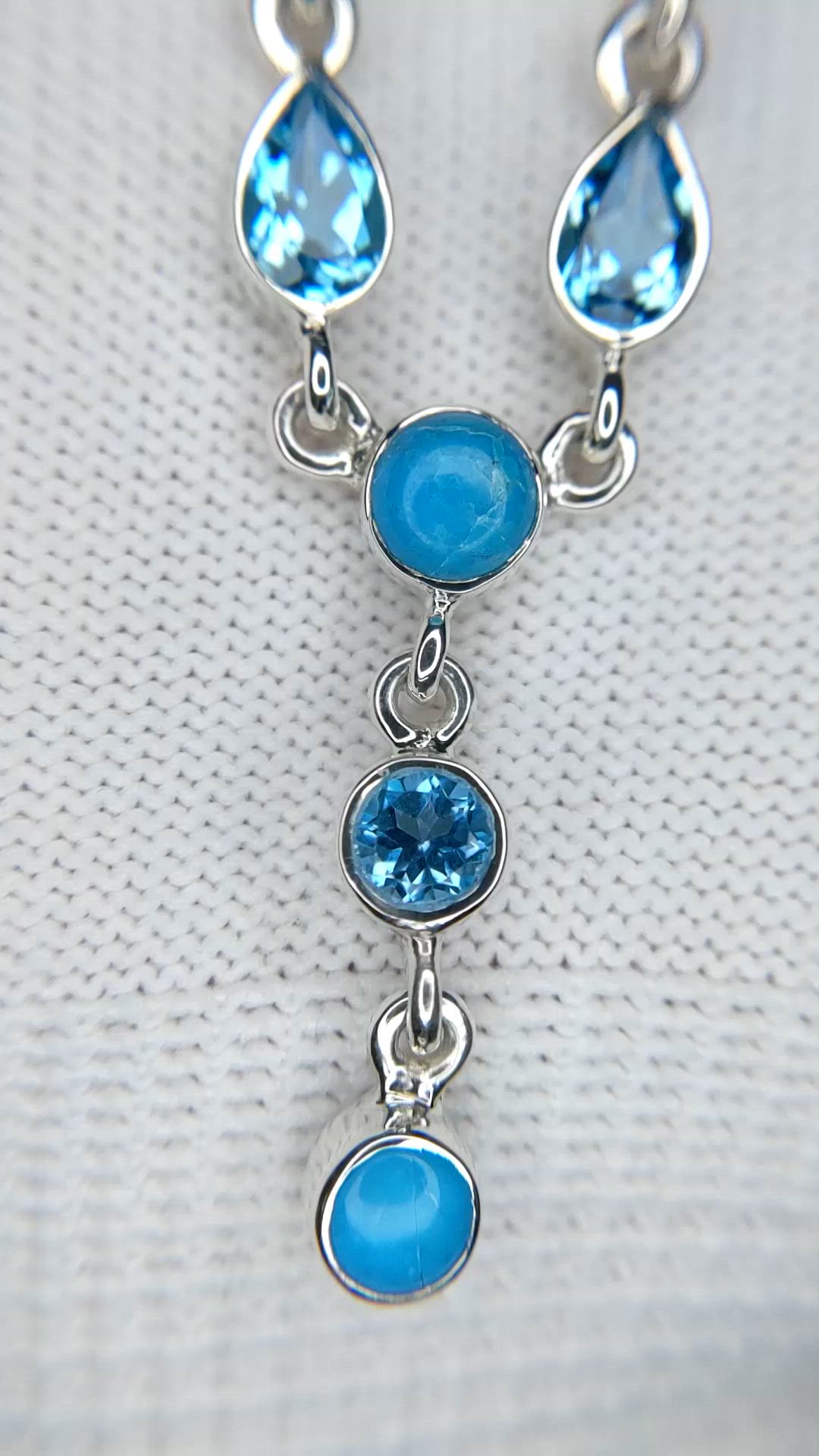 1.00 Ct. Mixed Turquoise and Swiss Blue Topaz Bezel Necklace, Silver Size Video