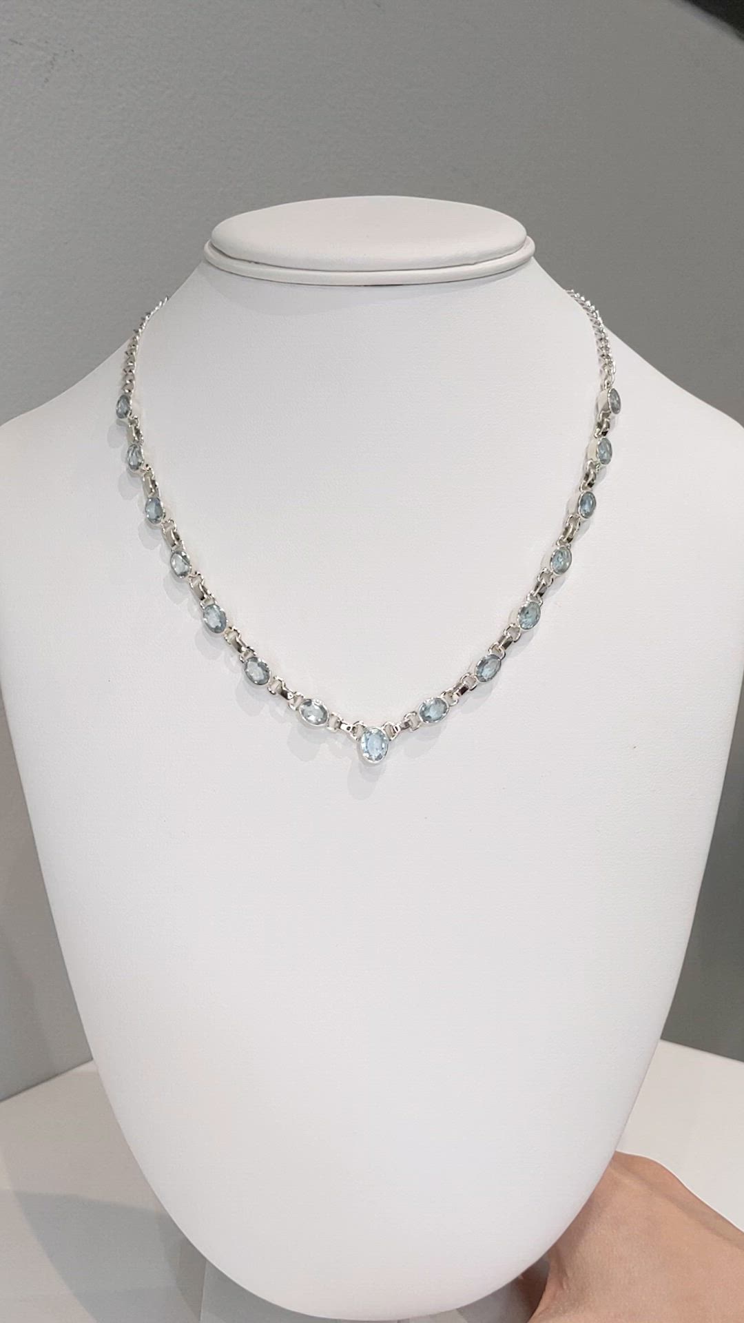 0.65 Ct. Blue Aquamarine and Sky Blue Aquamarine Bezel Necklace, Silver Size Video