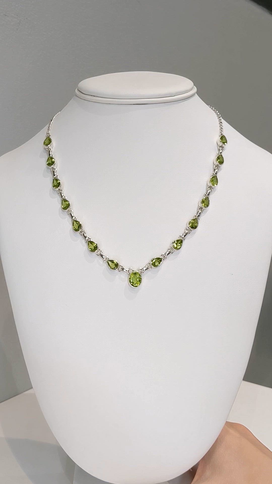 1.93 Ct. Green (Lime Green) Peridot and Green Peridot Bezel Necklace, Silver Size Video