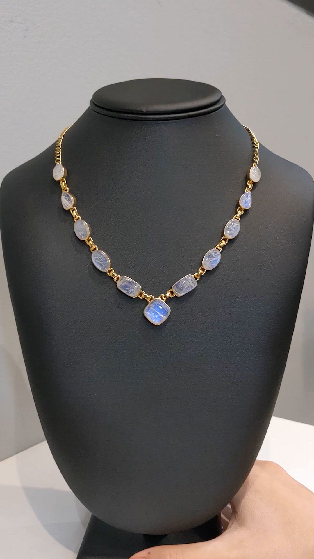 3.44 Ct. Rainbow Moonstone Bezel Necklace, Silver Size Video
