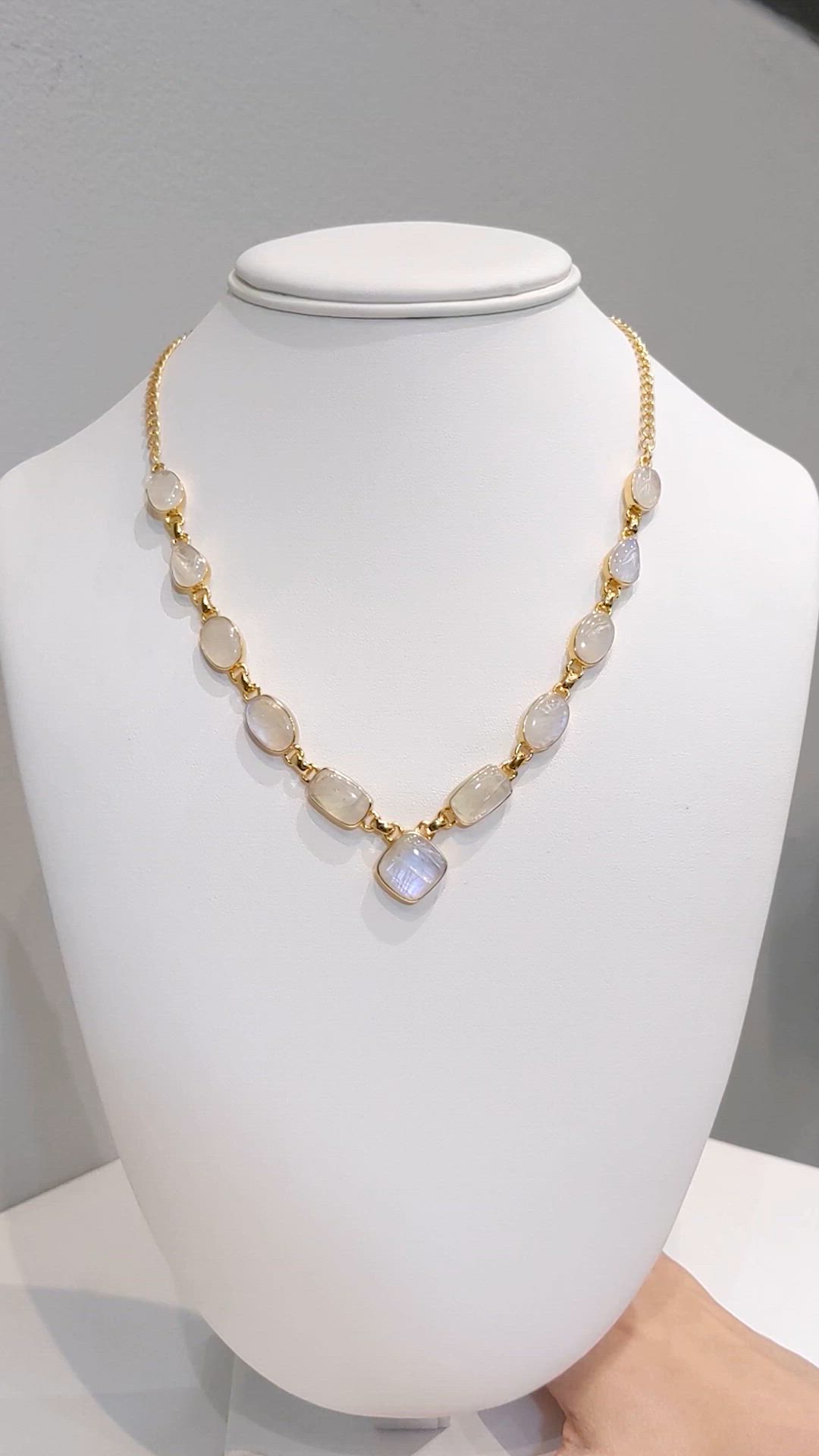 3.44 Ct. Rainbow Moonstone Bezel Necklace, Silver Size Video