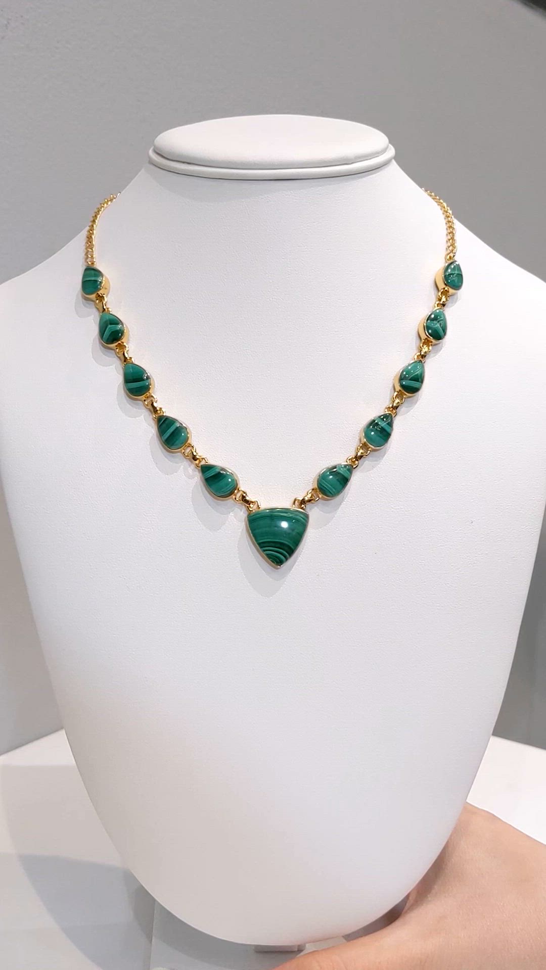 47.77 Ct.Tw.Total Carat Weight Malachite Bezel Necklace, 18K Gold Plated Silver Size Video