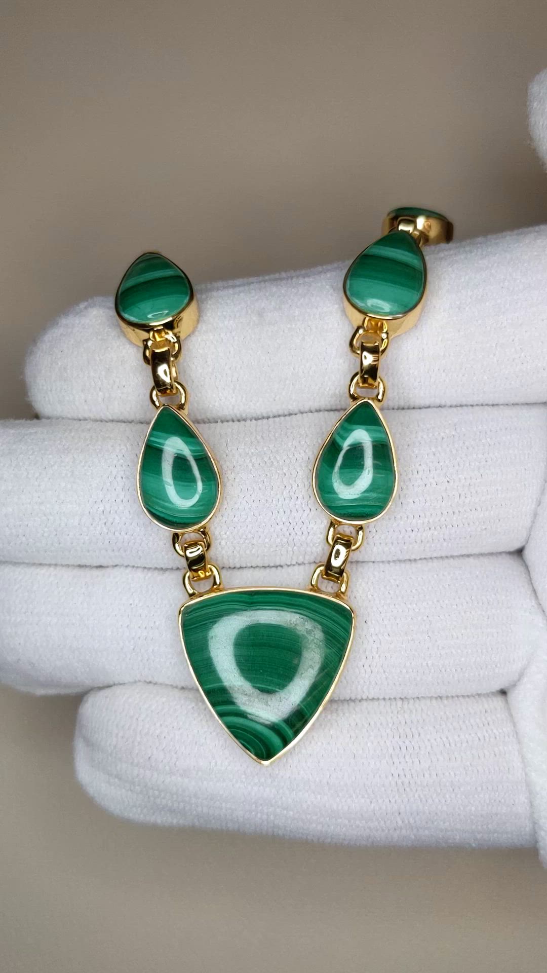 47.77 Ct.Tw.Total Carat Weight Malachite Bezel Necklace, 18K Gold Plated Silver Size Video