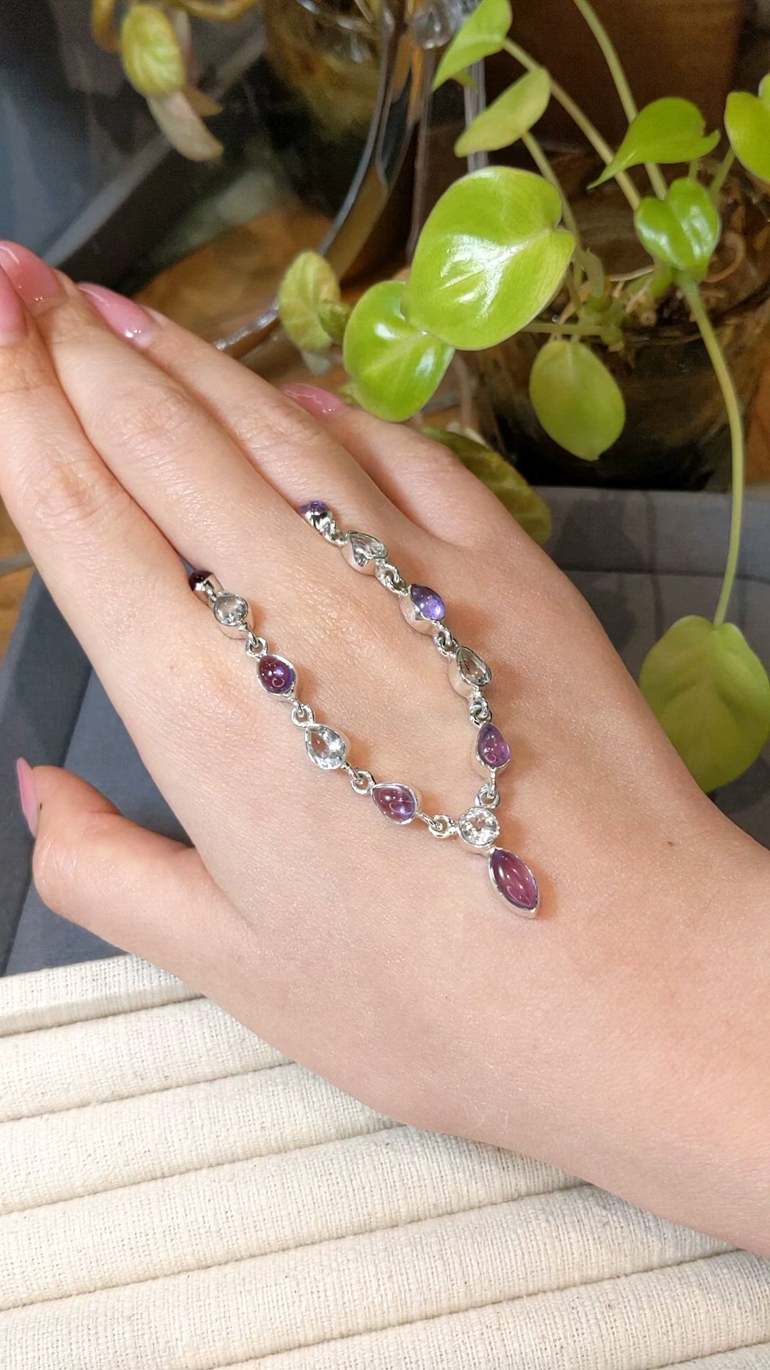 0.85 Ct. Purple Amethyst and White Topaz Bezel Necklace, Silver Size Video