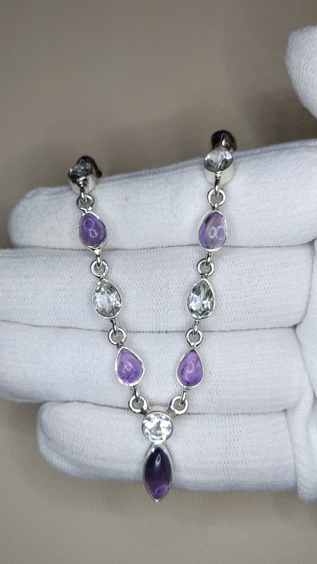 0.85 Ct. Purple Amethyst and White Topaz Bezel Necklace, Silver Size Video