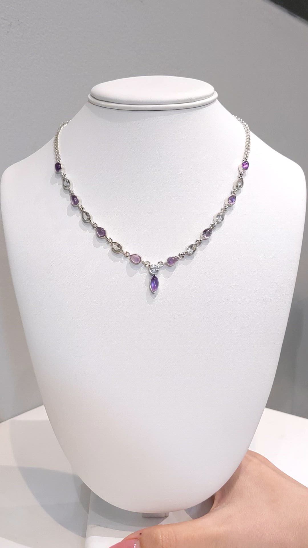 0.85 Ct. Purple Amethyst and White Topaz Bezel Necklace, Silver Size Video