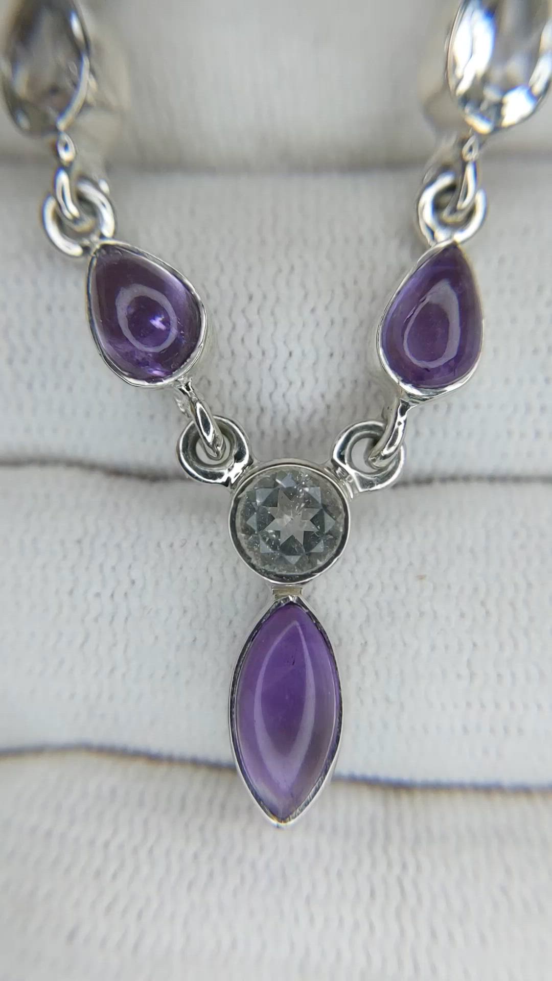0.85 Ct. Purple Amethyst and White Topaz Bezel Necklace, Silver Size Video