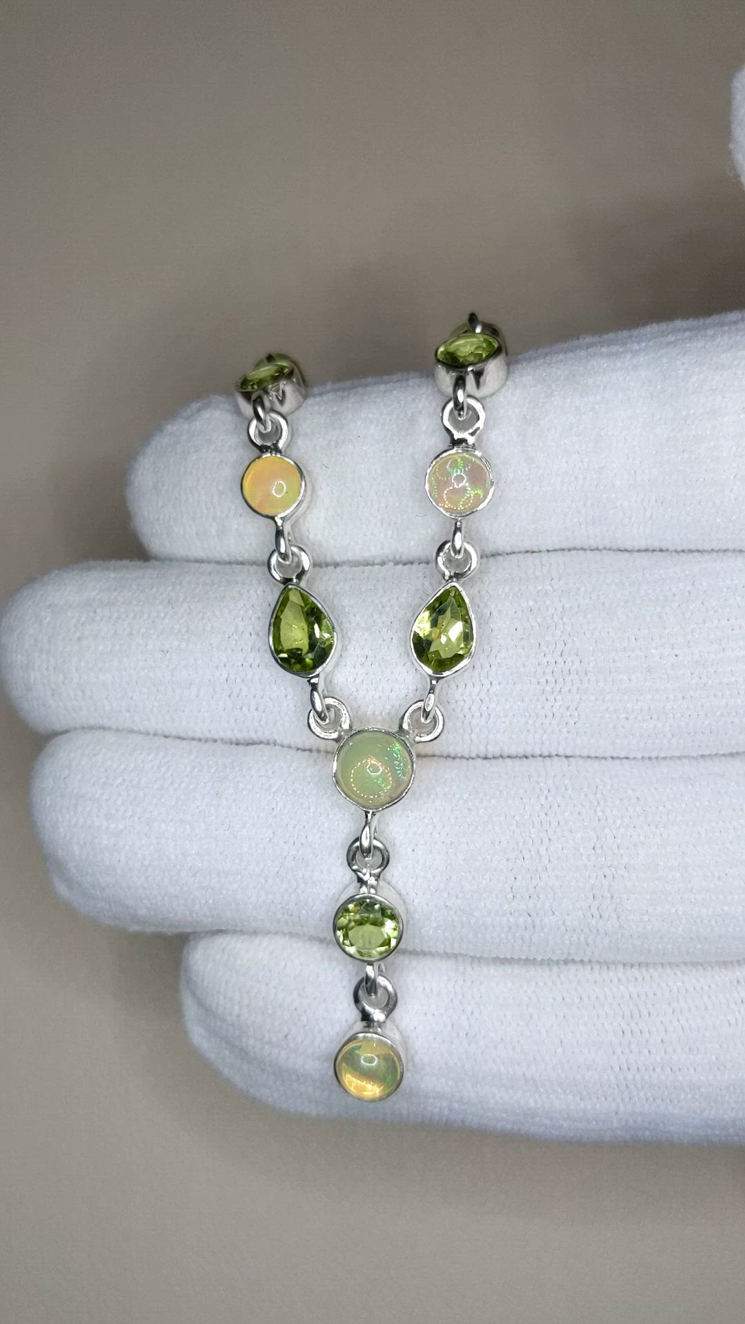 1.01 Ct. Mixed Opal and Green Peridot Bezel Necklace, Silver Size Video