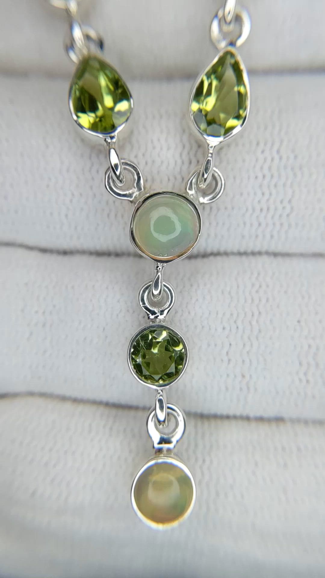 1.01 Ct. Mixed Opal and Green Peridot Bezel Necklace, Silver Size Video