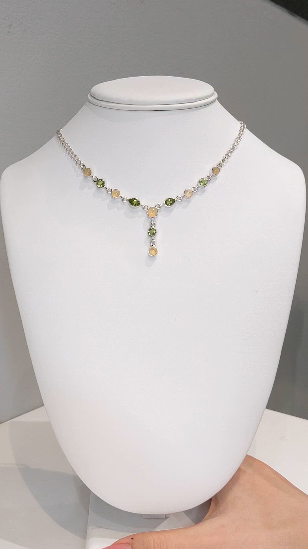 1.01 Ct. Mixed Opal and Green Peridot Bezel Necklace, Silver Size Video