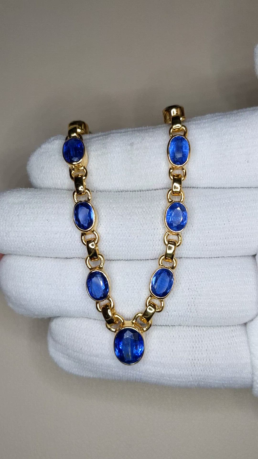 11.34 Ct.Tw.Total Carat Weight Blue Kyanite Bezel Necklace, 18K Gold Plated Silver Size Video