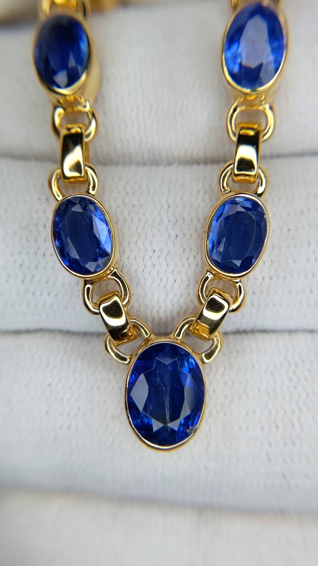11.34 Ct.Tw.Total Carat Weight Blue Kyanite Bezel Necklace, 18K Gold Plated Silver Size Video