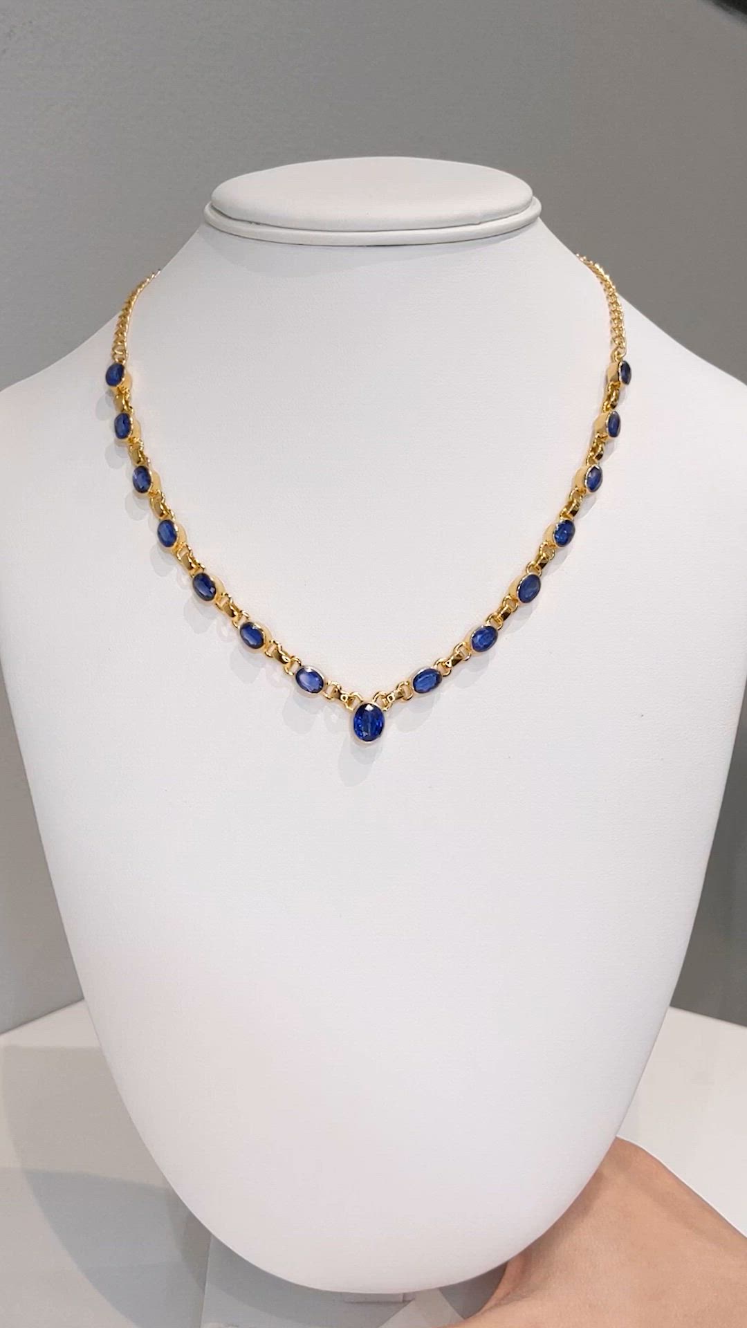 11.34 Ct.Tw.Total Carat Weight Blue Kyanite Bezel Necklace, 18K Gold Plated Silver Size Video