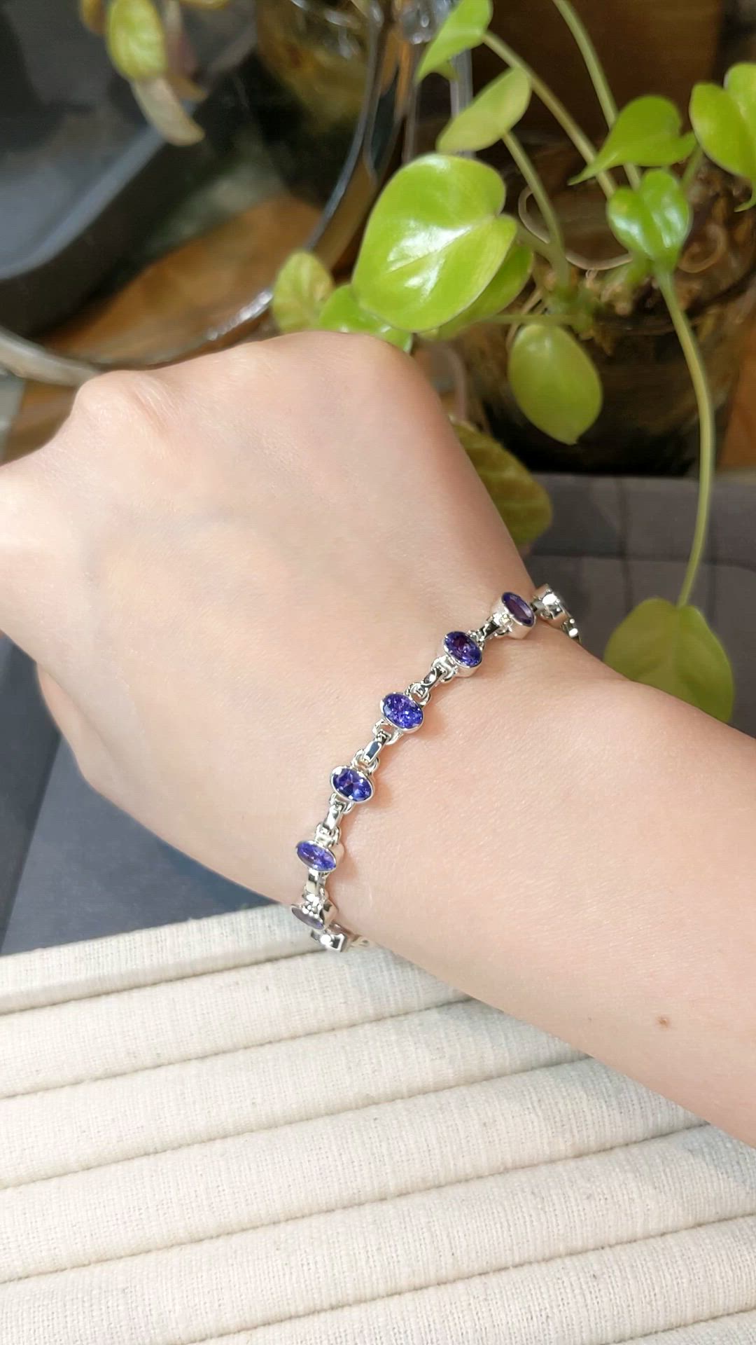 5.71 Ct.Tw.Total Carat Weight Violetish Blue Tanzanite Bezel Bracelet, Silver Size Video