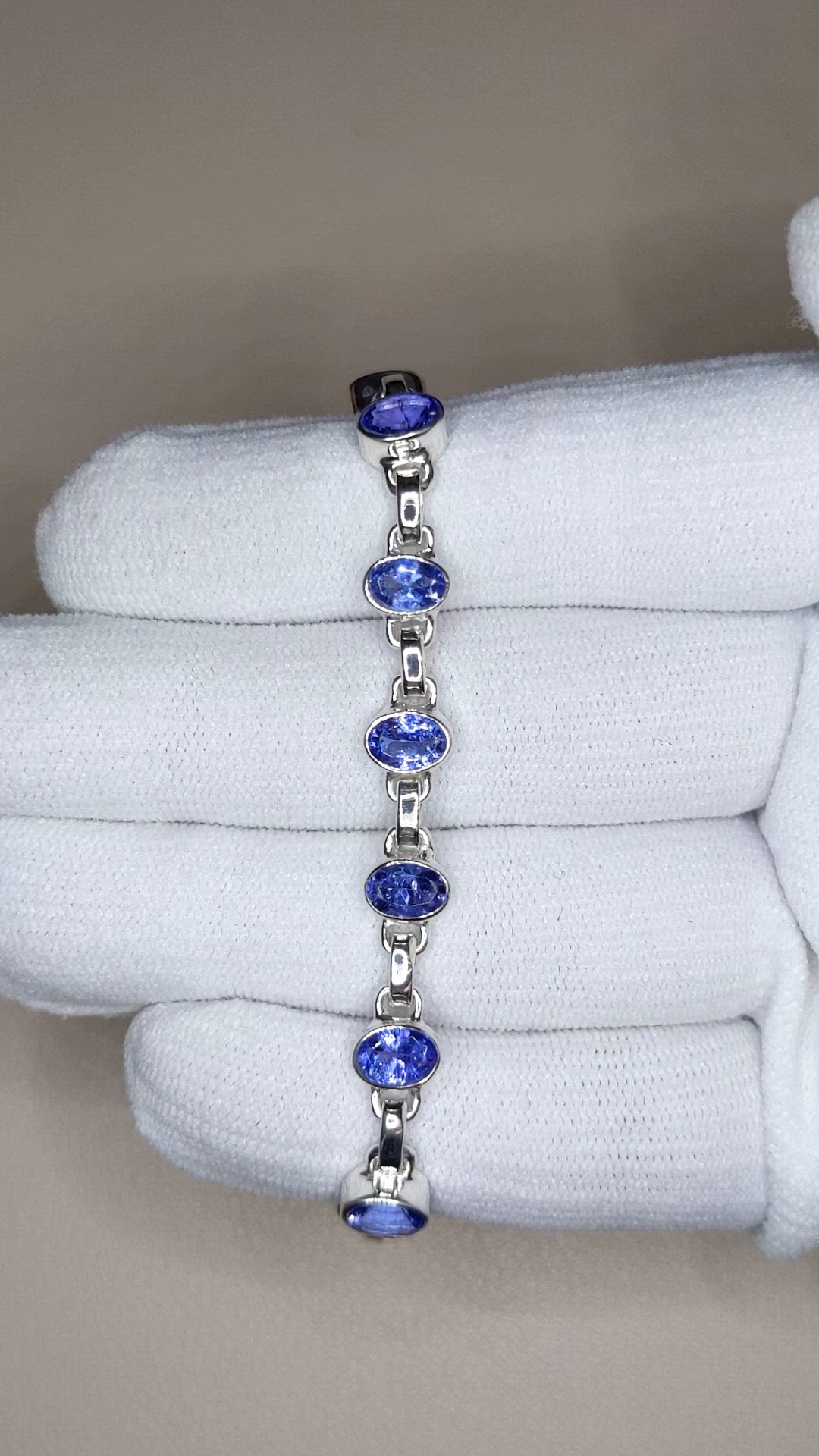 5.71 Ct.Tw.Total Carat Weight Violetish Blue Tanzanite Bezel Bracelet, Silver Size Video