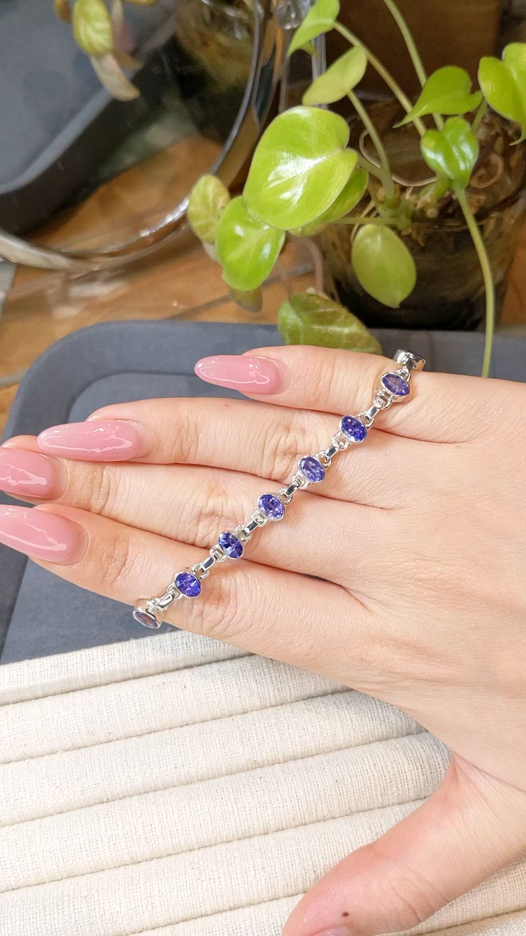 5.71 Ct.Tw.Total Carat Weight Violetish Blue Tanzanite Bezel Bracelet, Silver Size Video
