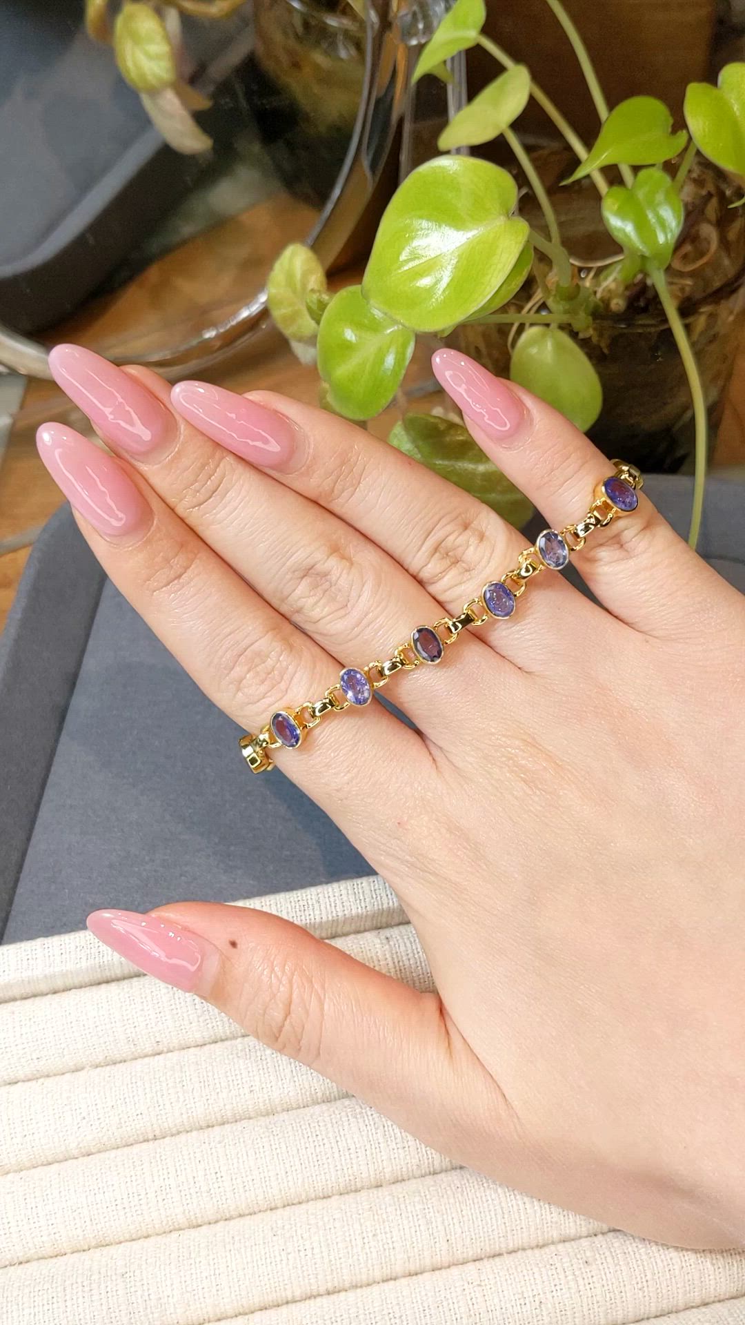 4.90 Ct.Tw.Total Carat Weight Violetish Blue Tanzanite Bezel Bracelet, 18K Gold Plated Silver Size Video