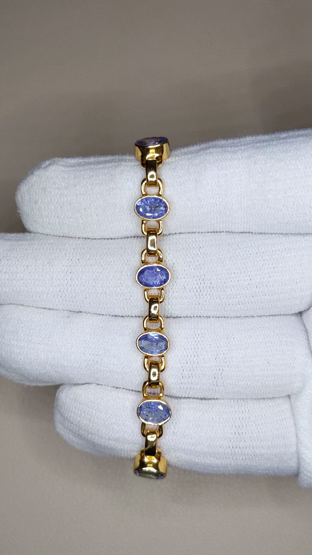 4.90 Ct.Tw.Total Carat Weight Violetish Blue Tanzanite Bezel Bracelet, 18K Gold Plated Silver Size Video