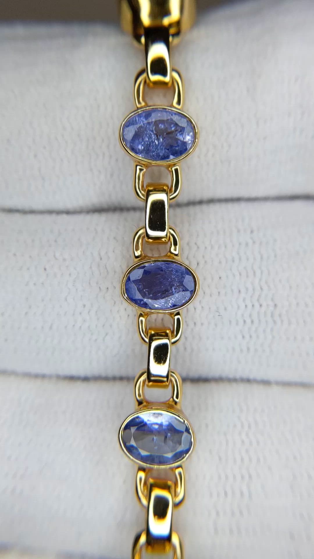 4.90 Ct.Tw.Total Carat Weight Violetish Blue Tanzanite Bezel Bracelet, 18K Gold Plated Silver Size Video
