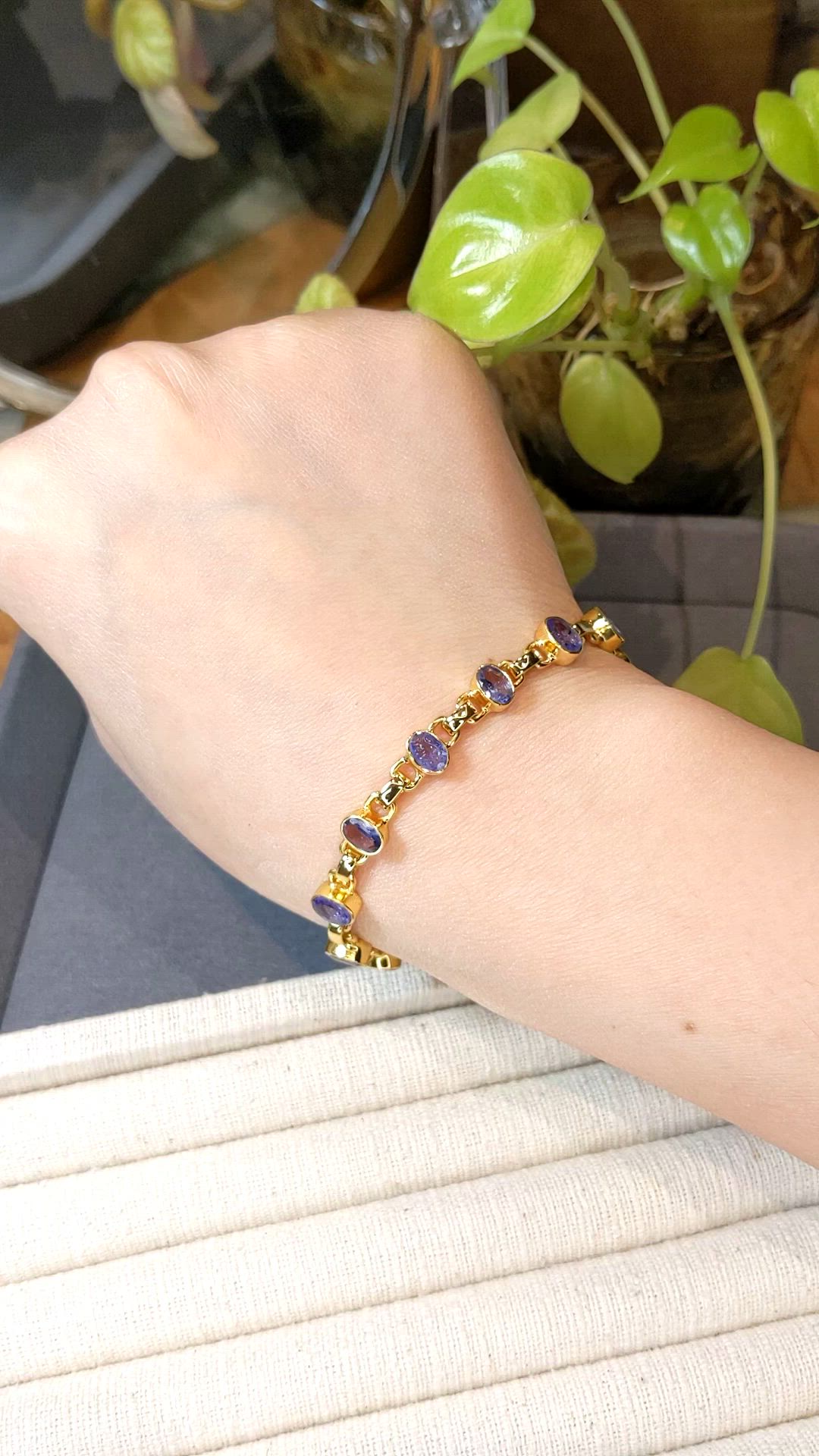 4.90 Ct.Tw.Total Carat Weight Violetish Blue Tanzanite Bezel Bracelet, 18K Gold Plated Silver Size Video