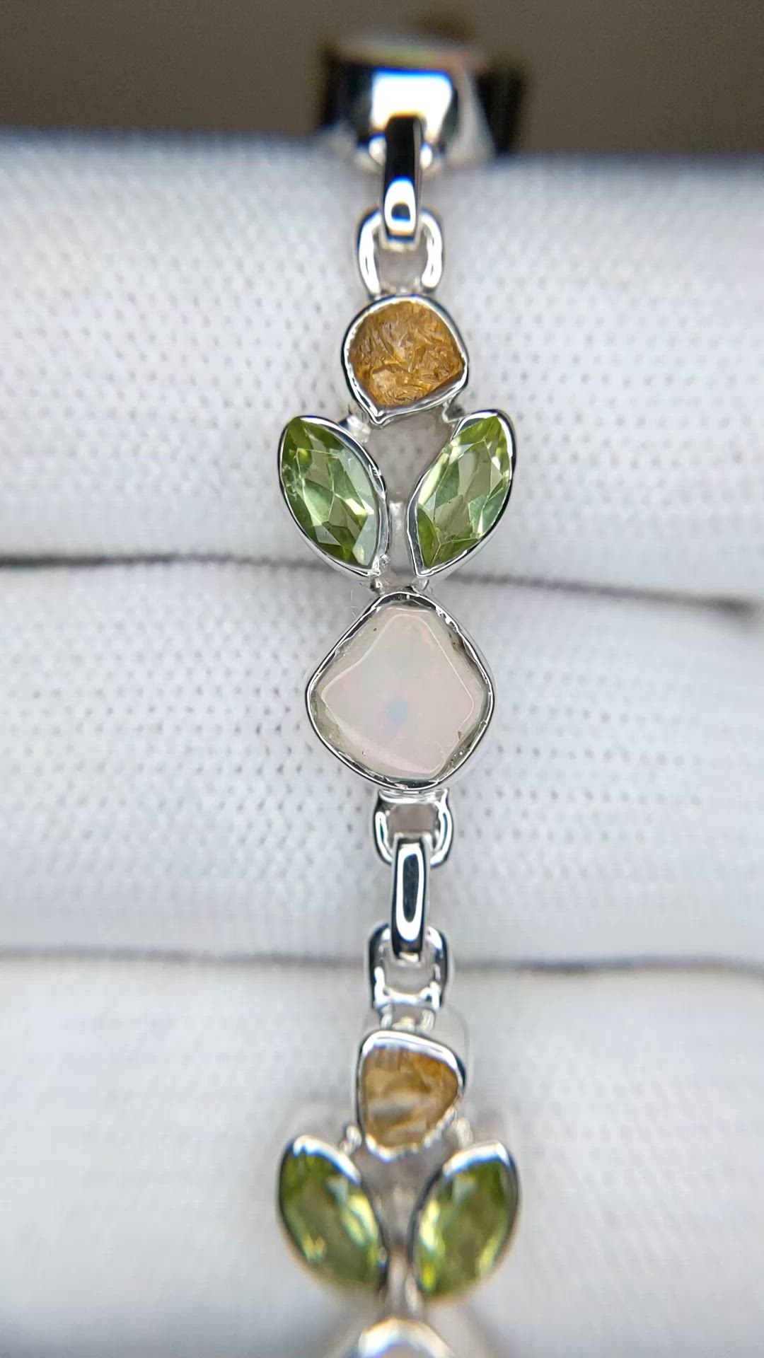 12.26 Ct.Tw.Total Carat Weight Green (Lime Green) Peridot, Multi Color White Opal (Light Opal) and Yellow Citrine Bezel Bracelet, Silver Size Video