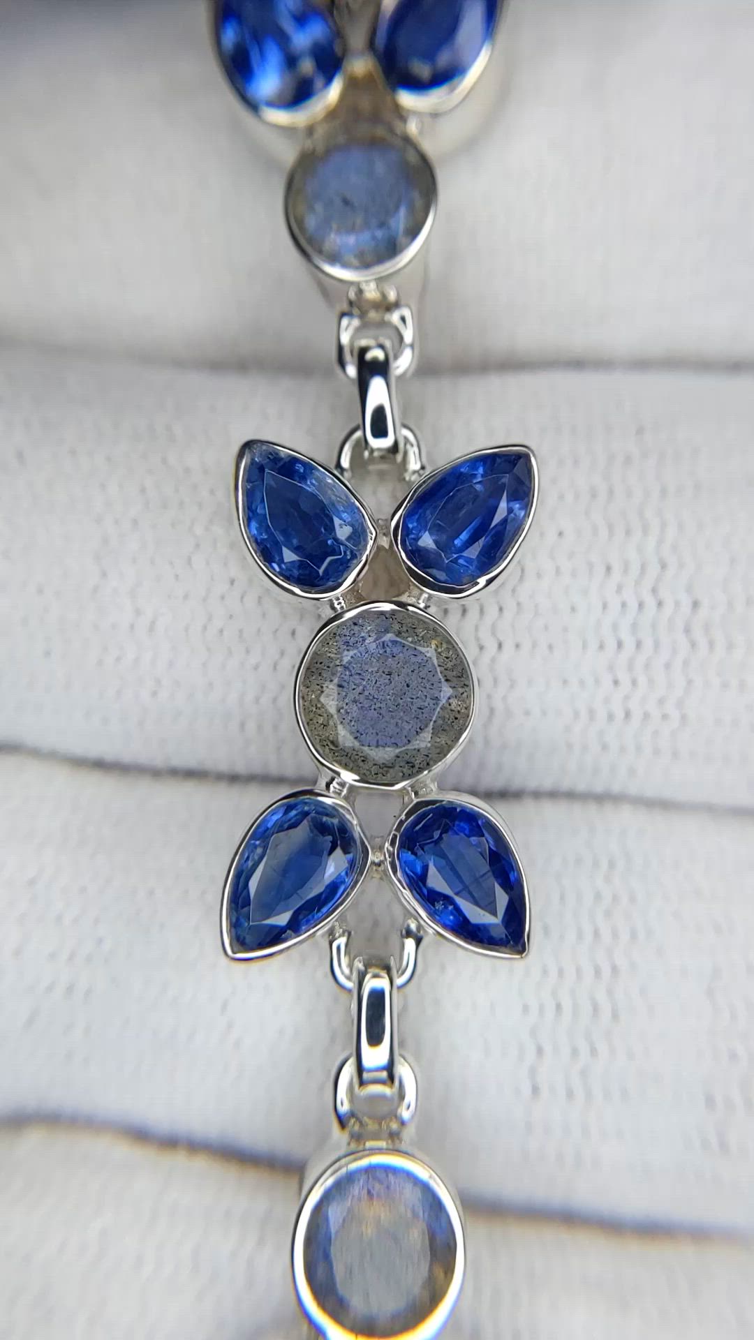 12.56 Ct.Tw.Total Carat Weight Blue Kyanite and Brown Labradorite Bezel Bracelet, Silver Size Video