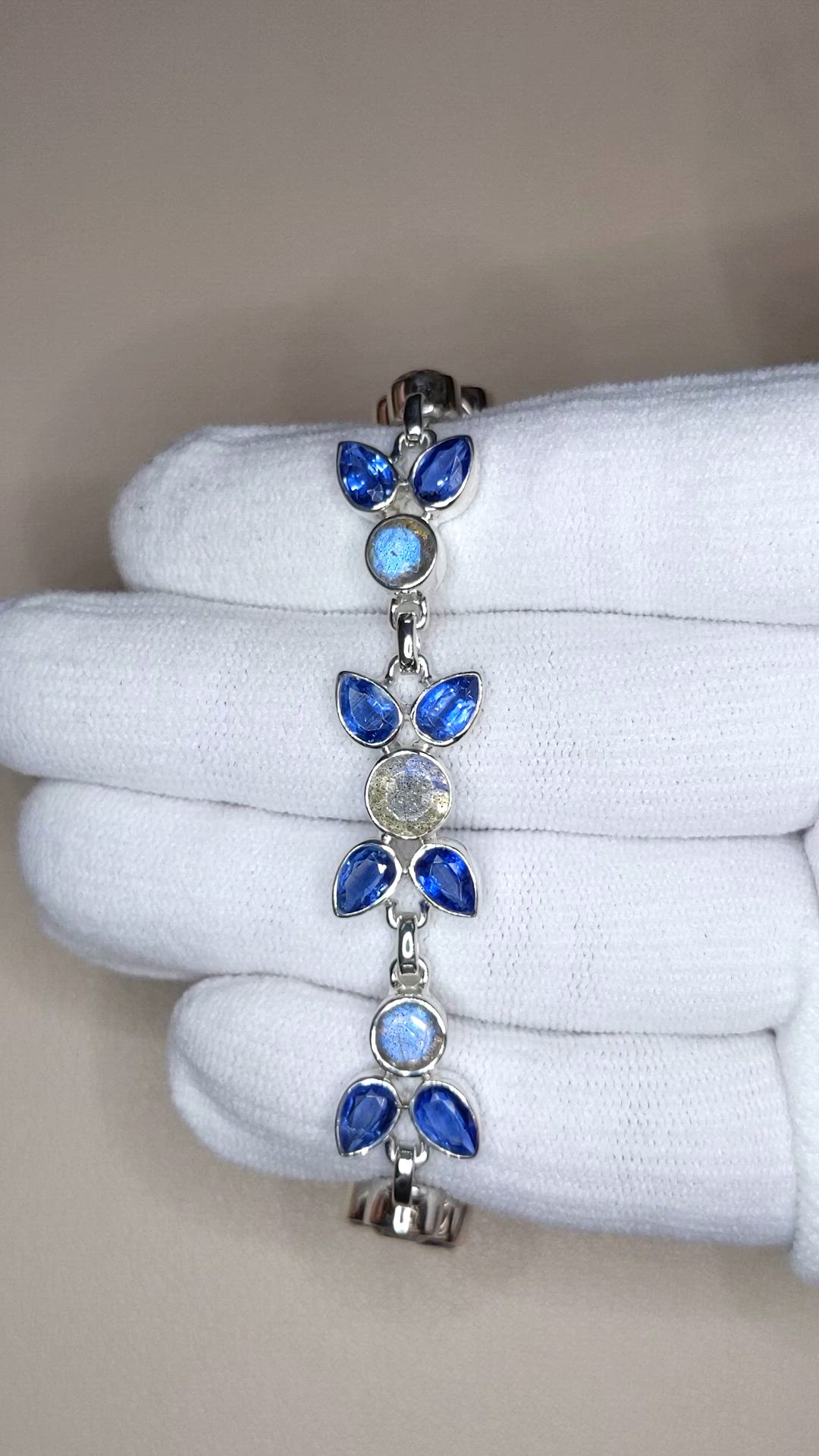 12.56 Ct.Tw.Total Carat Weight Blue Kyanite and Brown Labradorite Bezel Bracelet, Silver Size Video