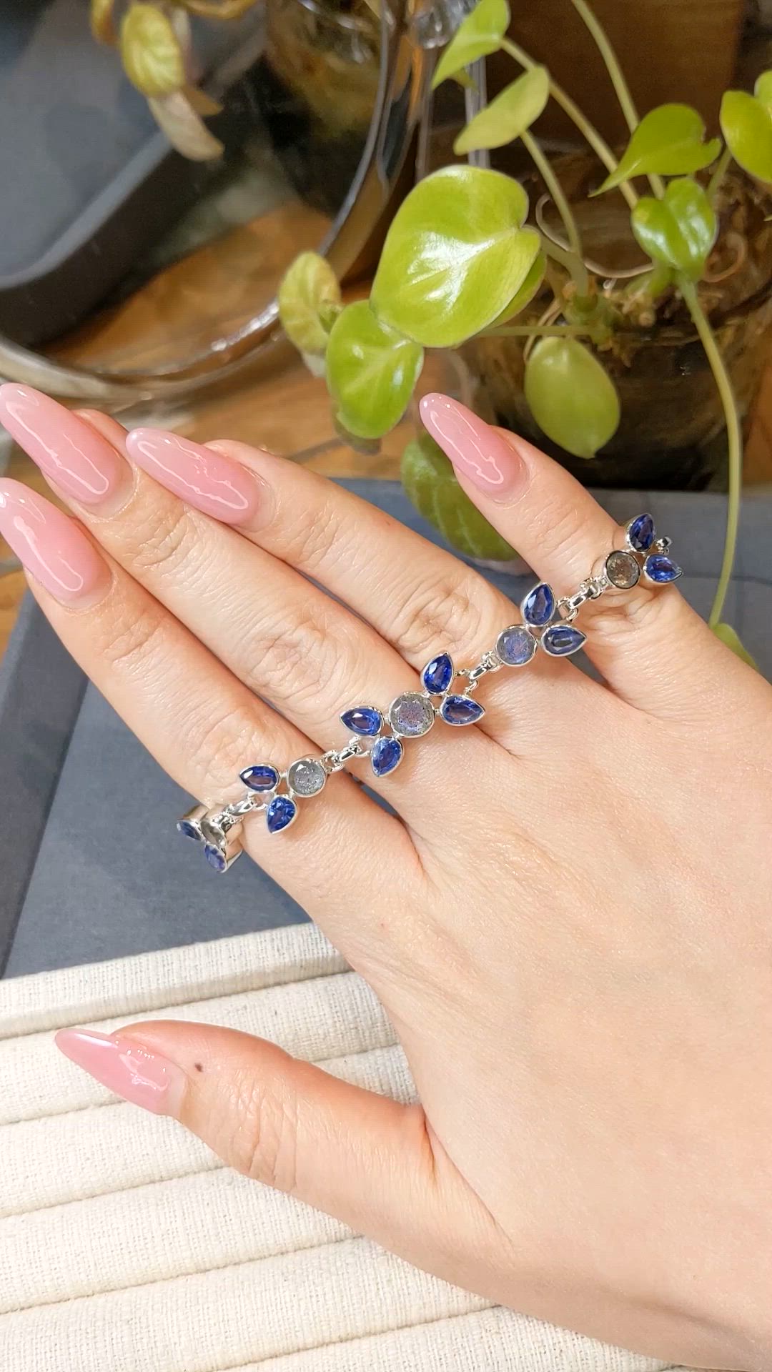 12.56 Ct.Tw.Total Carat Weight Blue Kyanite and Brown Labradorite Bezel Bracelet, Silver Size Video