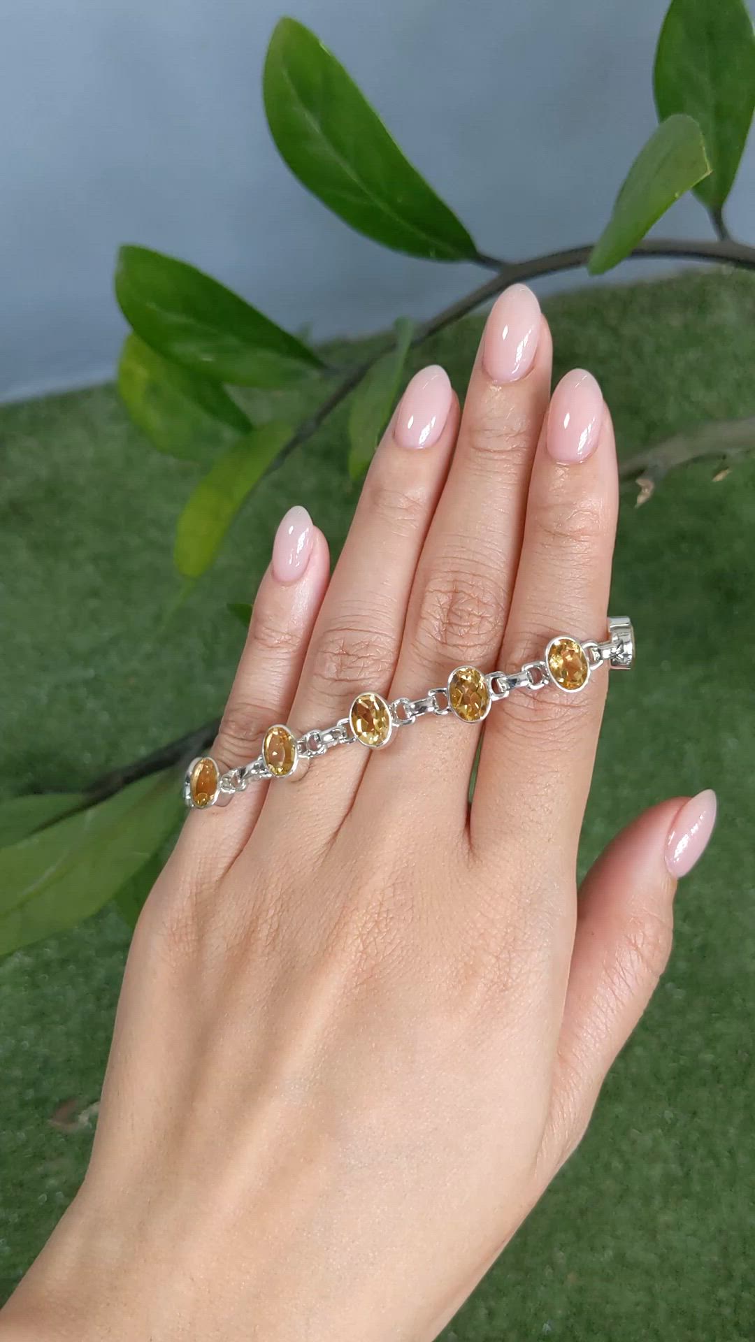 10.53 Ct.Tw.Total Carat Weight Yellow Citrine Bezel Bracelet, Silver Size Video