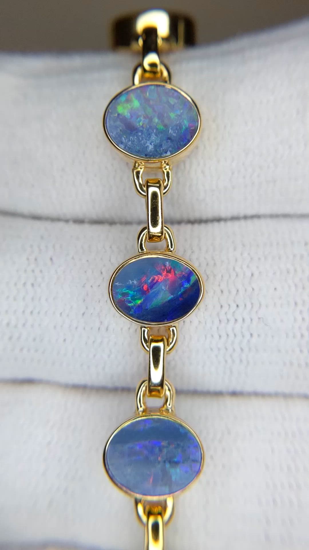 5.41&nbsp;Ct.Tw.Total Carat Weight Multi Color Opal Bezel Bracelet, 18K Gold Plated Silver Size Video