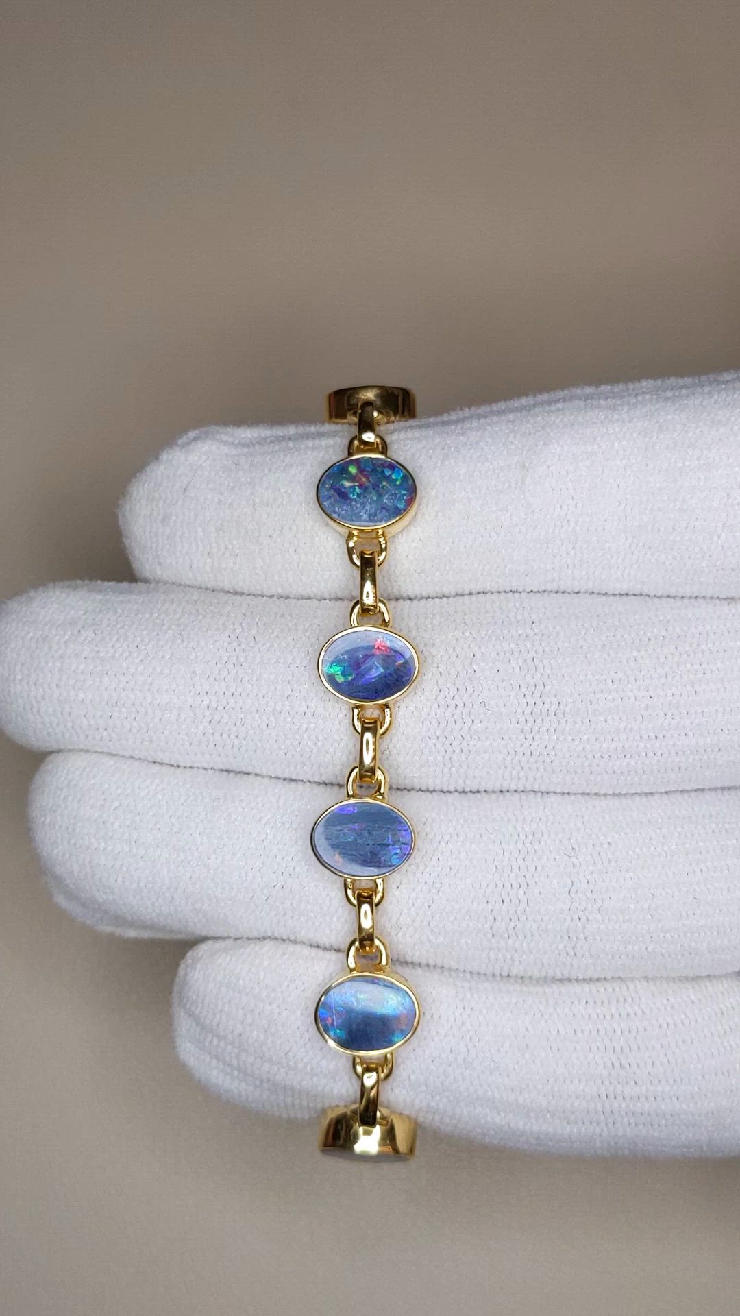 5.41&nbsp;Ct.Tw.Total Carat Weight Multi Color Opal Bezel Bracelet, 18K Gold Plated Silver Size Video