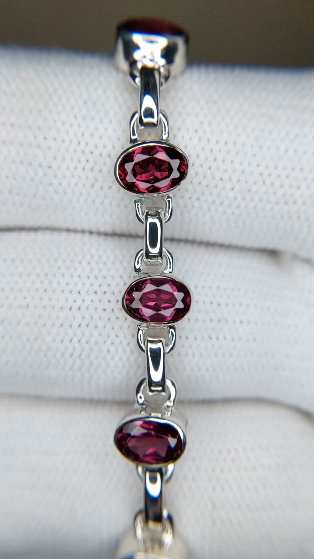 6.04 Ct.Tw.Total Carat Weight Purplish Red Rhodolite Garnet Bezel Bracelet, Silver Size Video