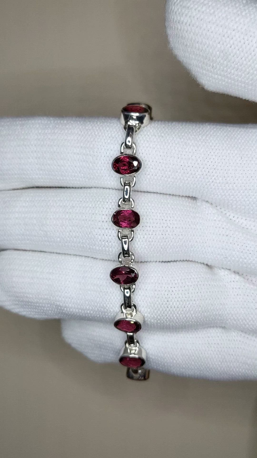 6.04 Ct.Tw.Total Carat Weight Purplish Red Rhodolite Garnet Bezel Bracelet, Silver Size Video