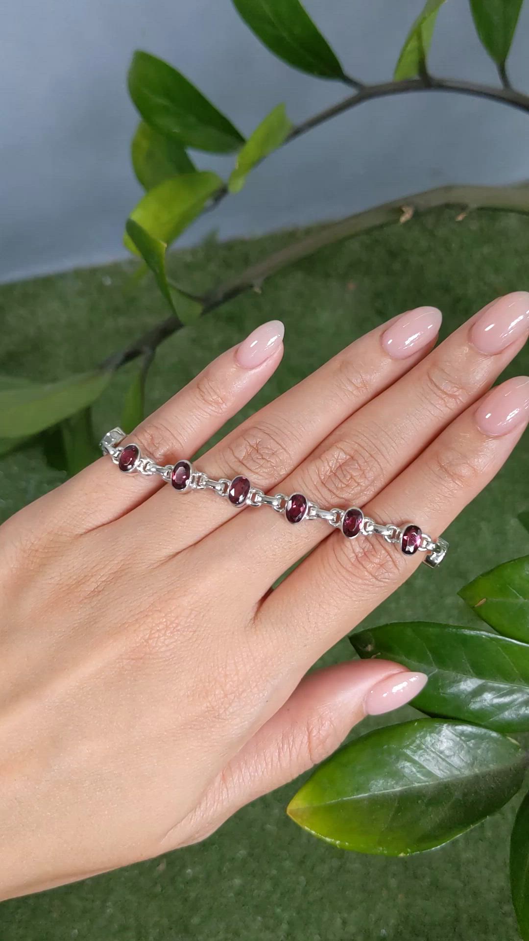 6.04 Ct.Tw.Total Carat Weight Purplish Red Rhodolite Garnet Bezel Bracelet, Silver Size Video