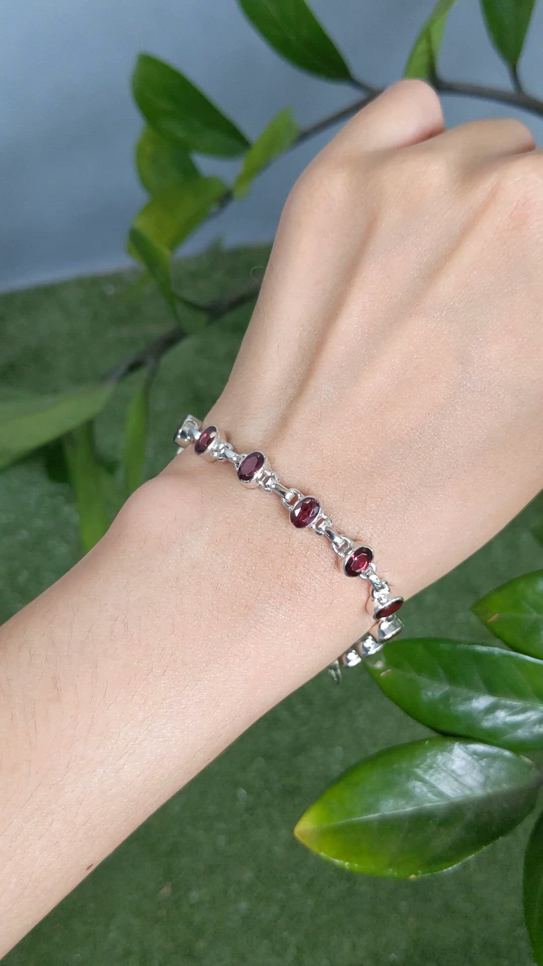 6.04 Ct.Tw.Total Carat Weight Purplish Red Rhodolite Garnet Bezel Bracelet, Silver Size Video