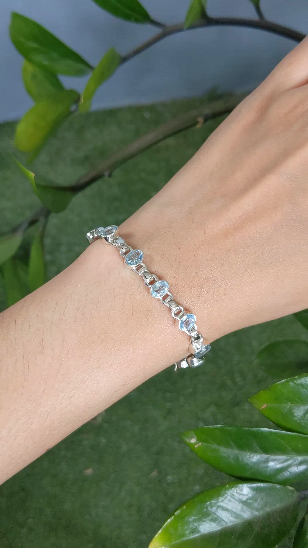 3.29 Ct.Tw.Total Carat Weight Blue Aquamarine Bezel Bracelet, Silver Size Video