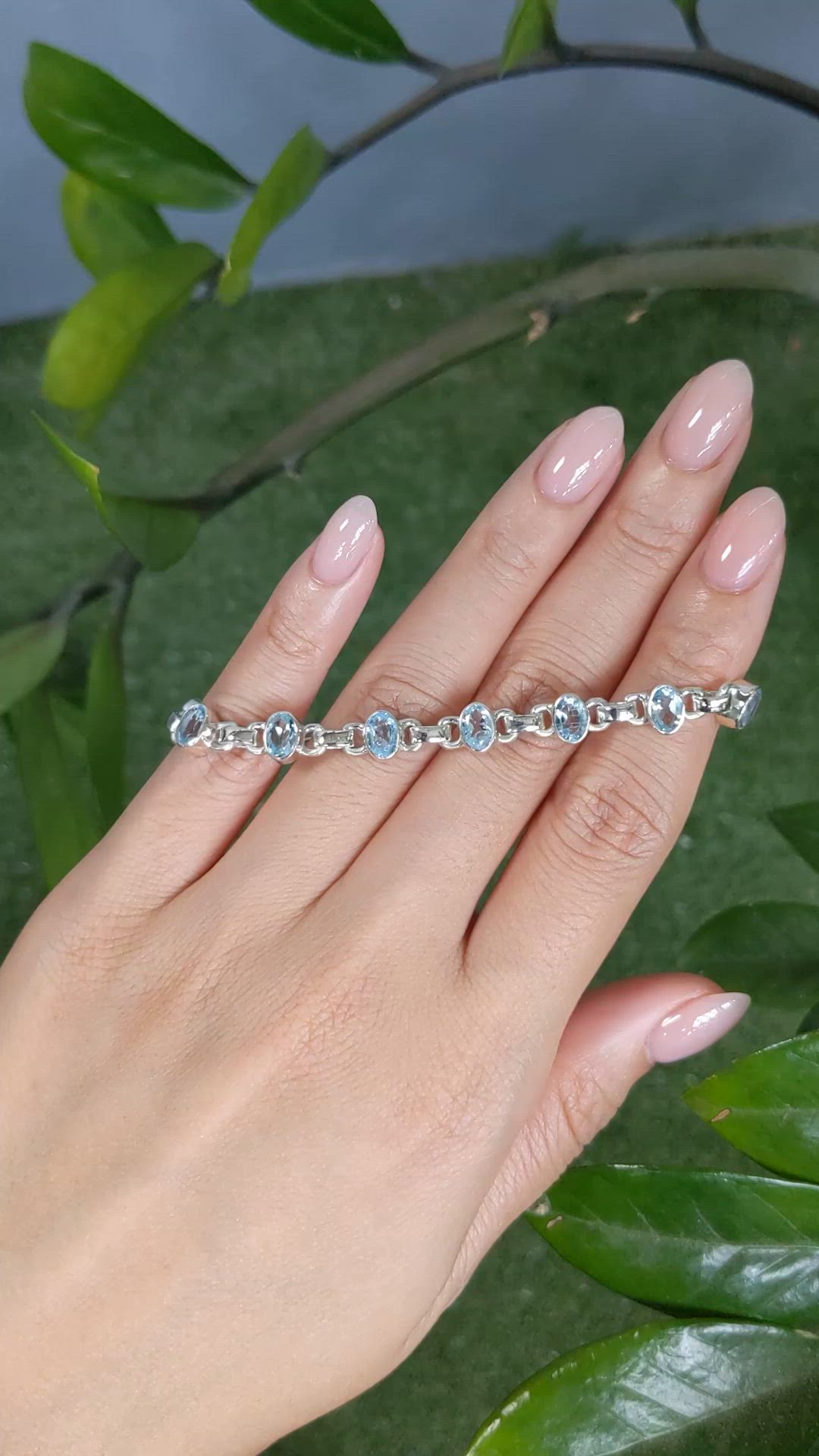 3.29 Ct.Tw.Total Carat Weight Blue Aquamarine Bezel Bracelet, Silver Size Video