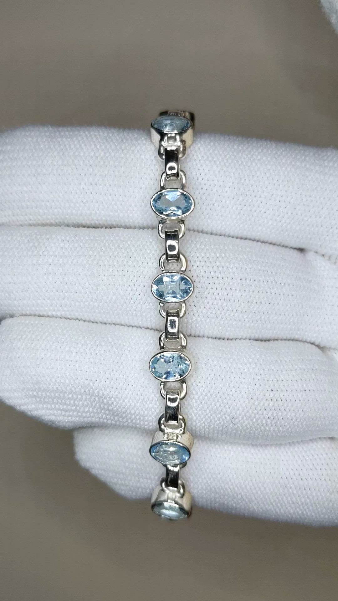 3.29 Ct.Tw.Total Carat Weight Blue Aquamarine Bezel Bracelet, Silver Size Video