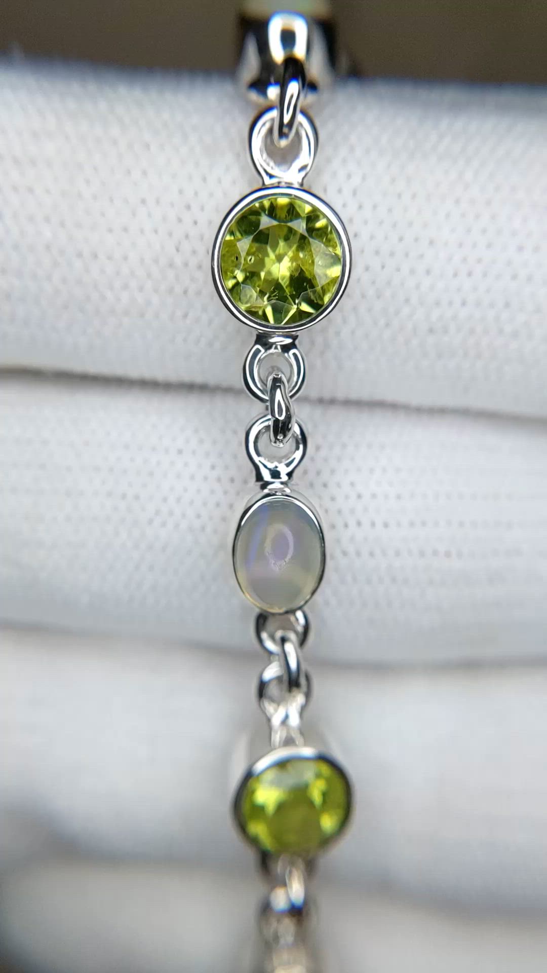 6.83 Ct.Tw.Total Carat Weight Multi Color Crystal Opal (Jelly Opal) and Green (Lime Green) Peridot Bezel Bracelet, Silver Size Video