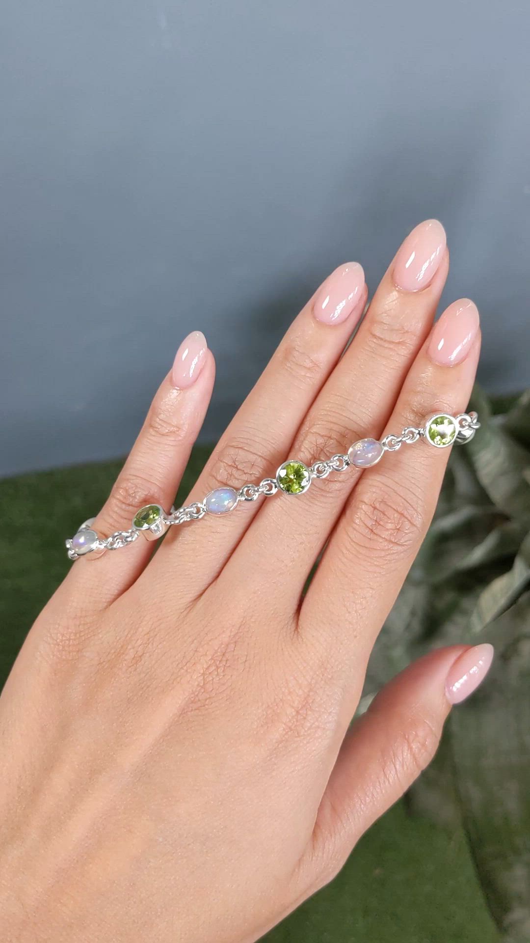 6.83 Ct.Tw.Total Carat Weight Multi Color Crystal Opal (Jelly Opal) and Green (Lime Green) Peridot Bezel Bracelet, Silver Size Video