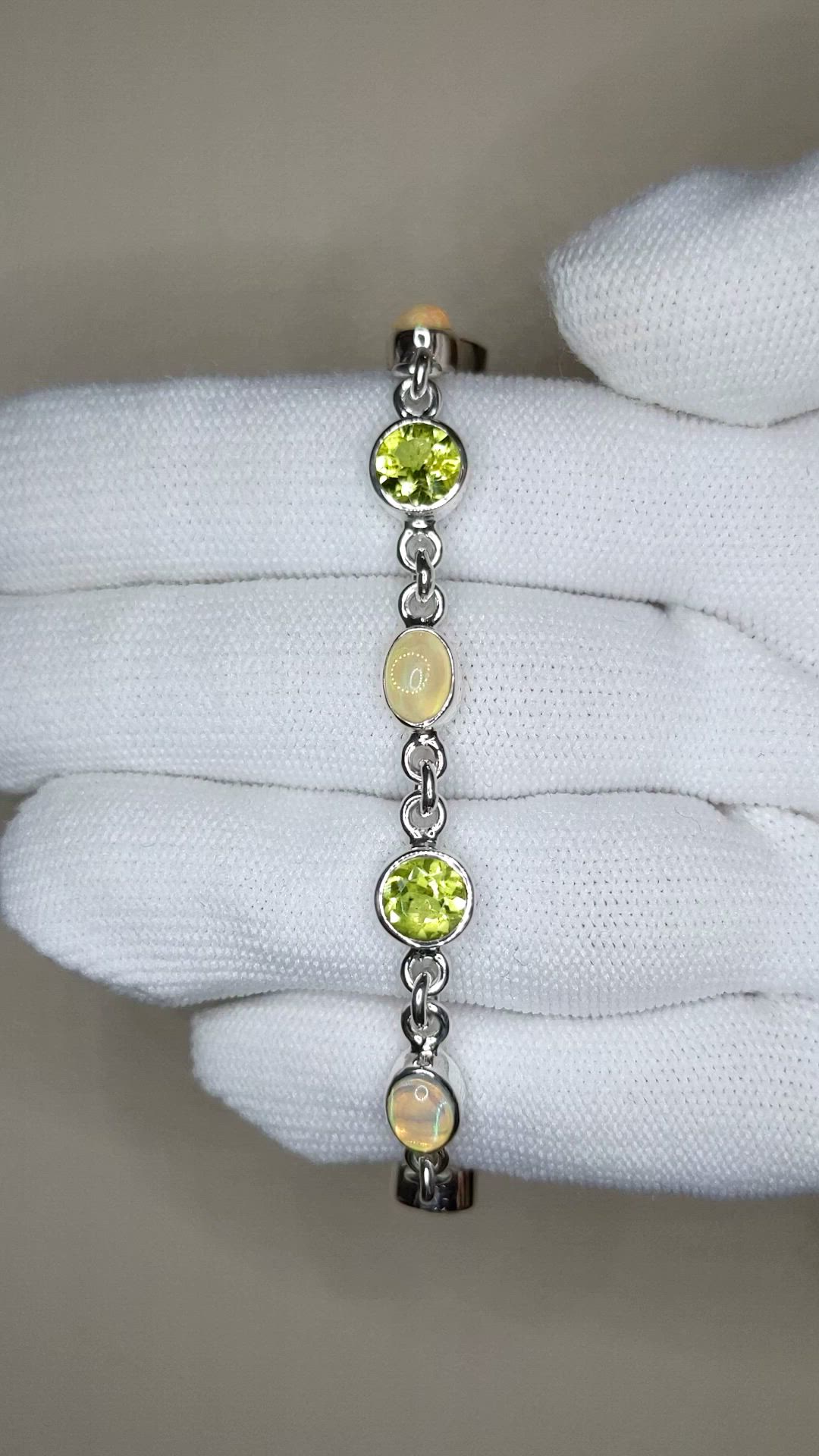 6.83 Ct.Tw.Total Carat Weight Multi Color Crystal Opal (Jelly Opal) and Green (Lime Green) Peridot Bezel Bracelet, Silver Size Video
