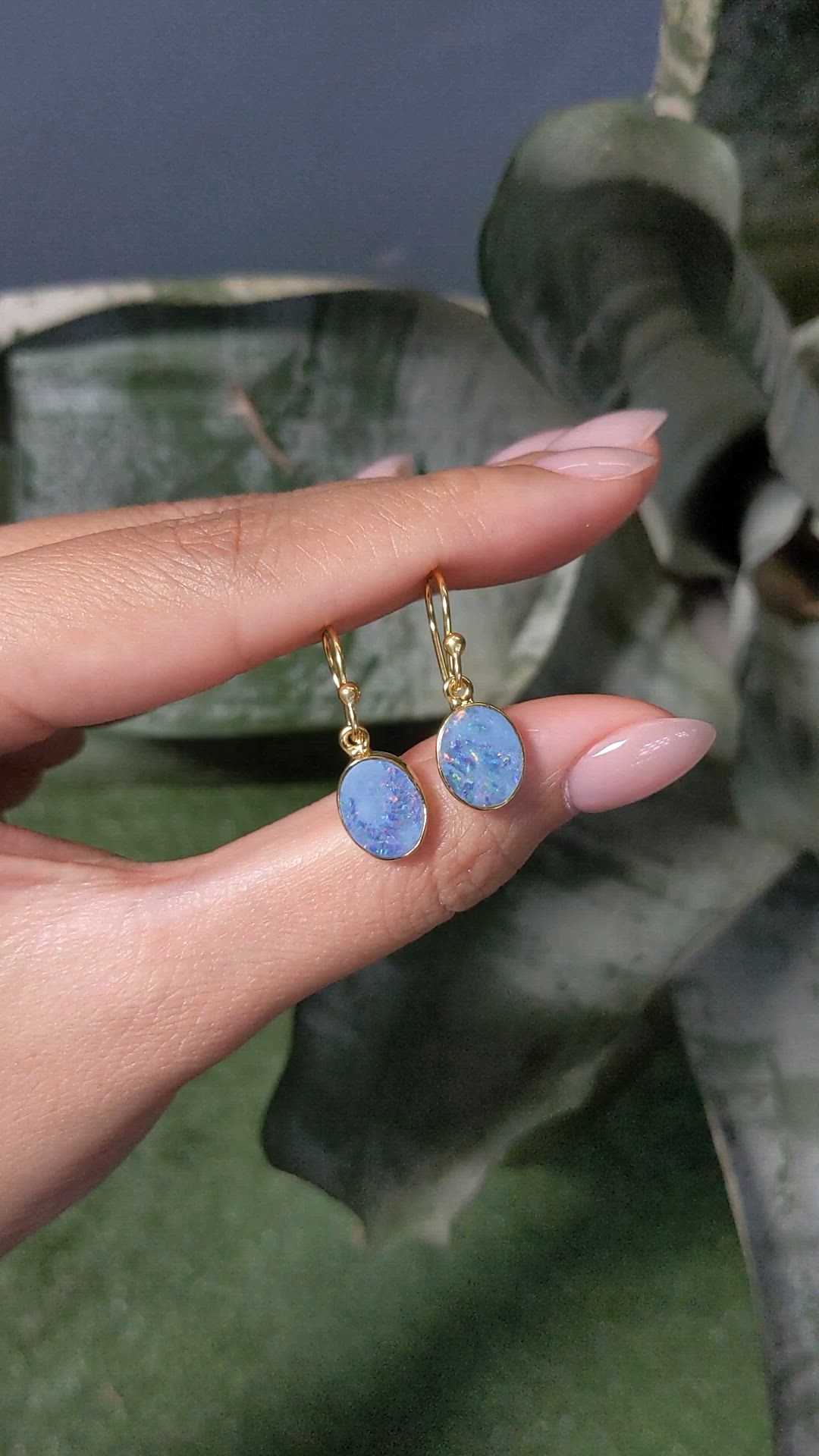 1.77&nbsp;Ct.Tw.Total Carat Weight Multi Color Opal Bezel Earrings, 18K Gold Plated Silver Size Video